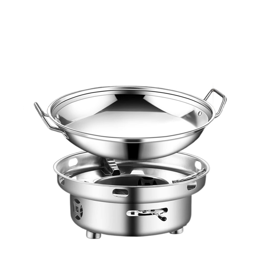 Solid Alcohol Stove Hot Pot Special Pot Household Hot Pot Dry Pot Outdoor Camping Style Stainless Steel Eating Pot Portable