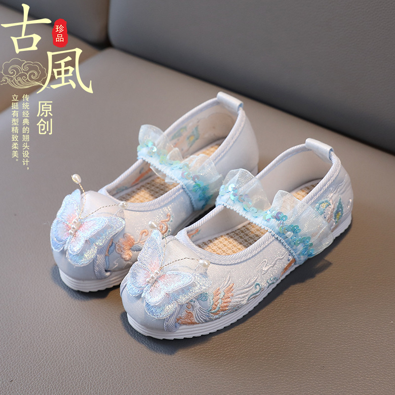 Auspicious Hanfu Shoes Girls Old Beijing Children's Handmade Cloth Shoes Ancient Chinese Style Baby Antique Embroidered Shoes