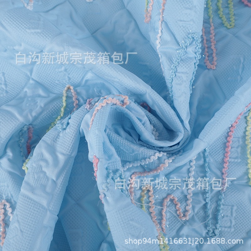 Puff Quilted Embroidered Fabric Polyester Luggage Fabric Oxford Cloth Pleated High-Elastic Embroidered Fabric Cosmetic Bag