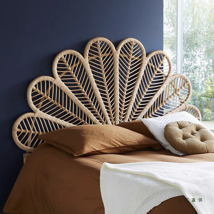 Scandinavian Rattan Bed Art Rattan Woven Bed Double Bed Hotel Homestay Headboard Bed Screen Creative Ins Princess Bed