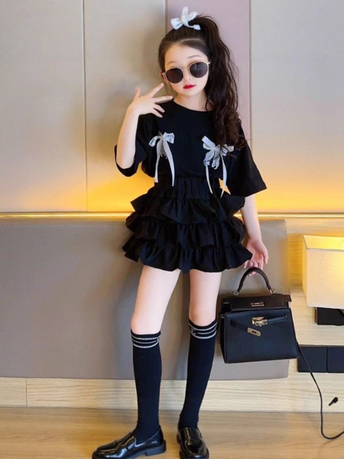 2025 New Summer Girls Korean Style Loose High-Waisted Fashionable Cake Skirt Short Skirt