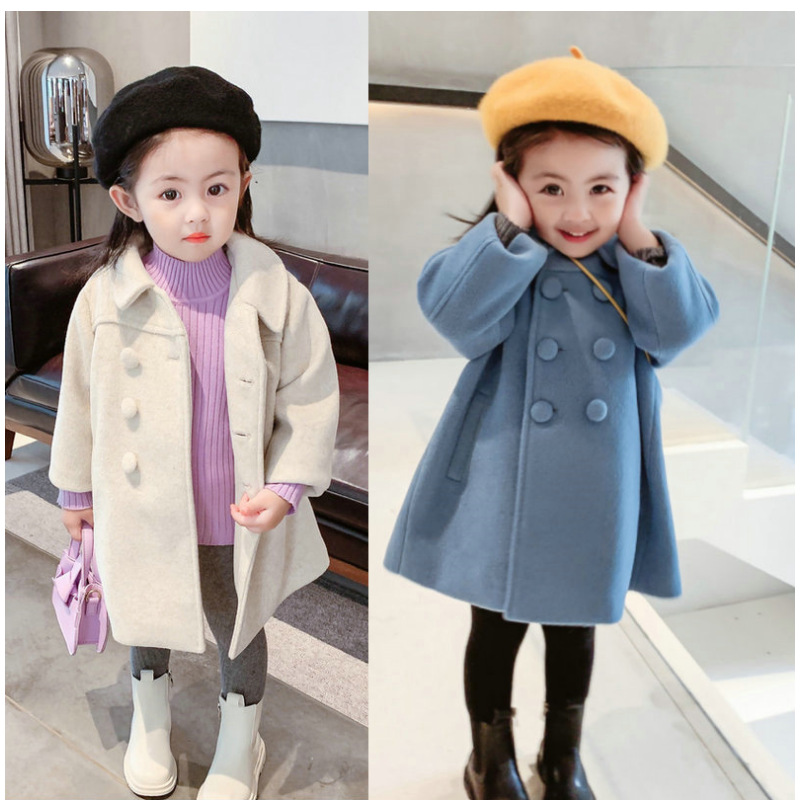 Шершавая куртка для девочек, новая зимняя одежда, утолщенная однотонная куртка, двубортная куртка средней длины