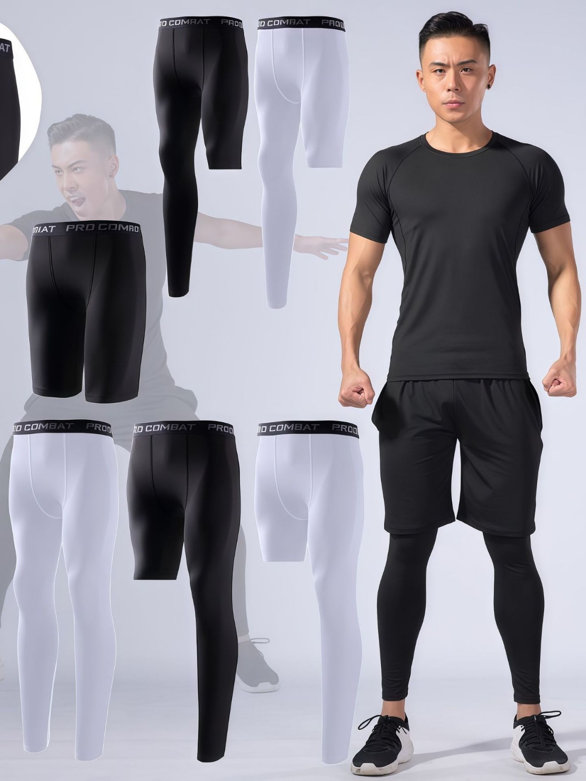 Fitness Sports Suit Quick-Drying Tights Men's Summer Short-Sleeved Tops Running Training Basketball Compression Bottoming Shorts