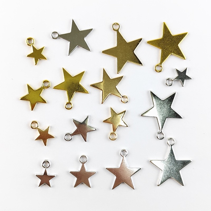 diy zinc alloy jewelry accessories all-match pendant flat five-pointed star necklace decorative pendant earrings star pendant