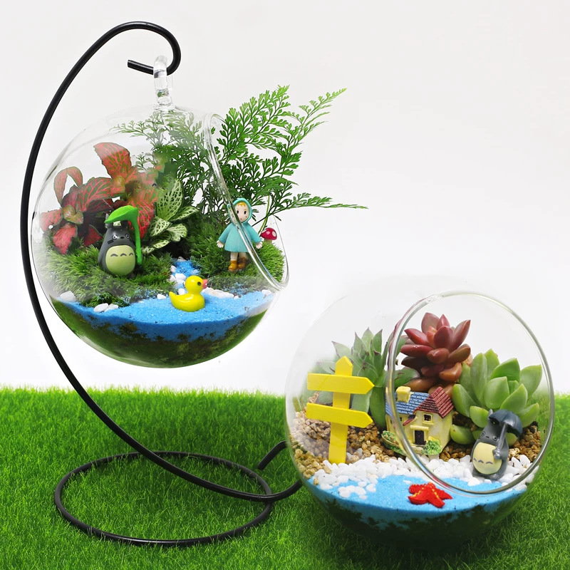 Factory wholesale micro landscape ecological bottle transparent moss hanging hanging bottle hand blown glass succulent vase