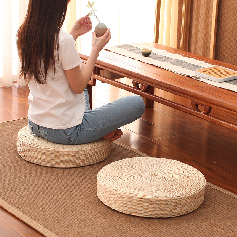 Round Straw Cattail Mat, Traditional Chinese Meditation Mat, Butt Mat, Futon, Tatami Cushion, Bay Window Meditation Cushion, Kneeling Tea Ceremony Mat