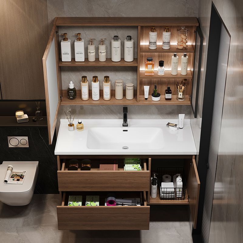 Washbasin Chinese Style Combination Walnut Bathroom Cabinet Ceramic Integrated Full Set Bathroom Washbasin Washbasin