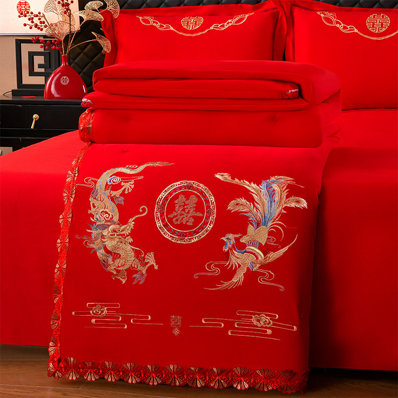 New Cotton Wedding Mulberry Silk Winter Quilt Pure Cotton Embroidered Wedding Red Quilt Four Seasons Spring and Autumn Quilt Gift Quilt