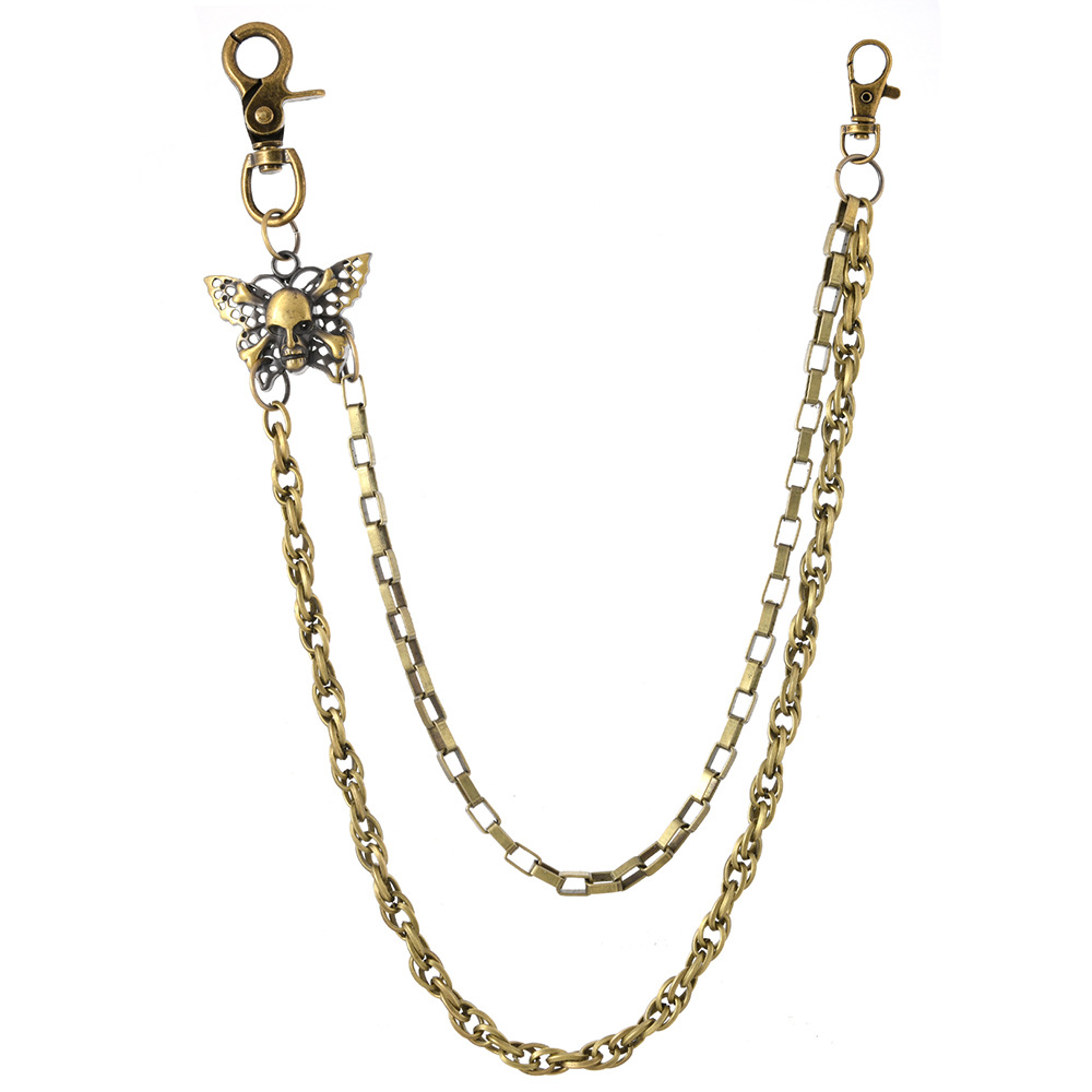 Винтажная панк стиль двойной слой металлическая цепочка на талии для мужчин модный череп бабочка подвеска аксессуар универсальная хип-хоп цепочка для брюк