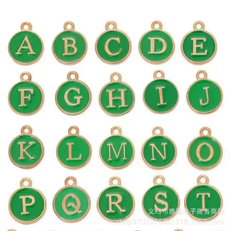 English letter brand alloy Jewelry pendant colorful round drop oil diy necklace bracelet earrings pendant accessories