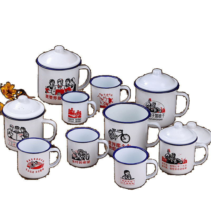 Nostalgic Classic Enamel Cup, Old-Fashioned Tea Jar, Tea Jar Mug, Large-Capacity Hotel Retro Water Cup with Lid