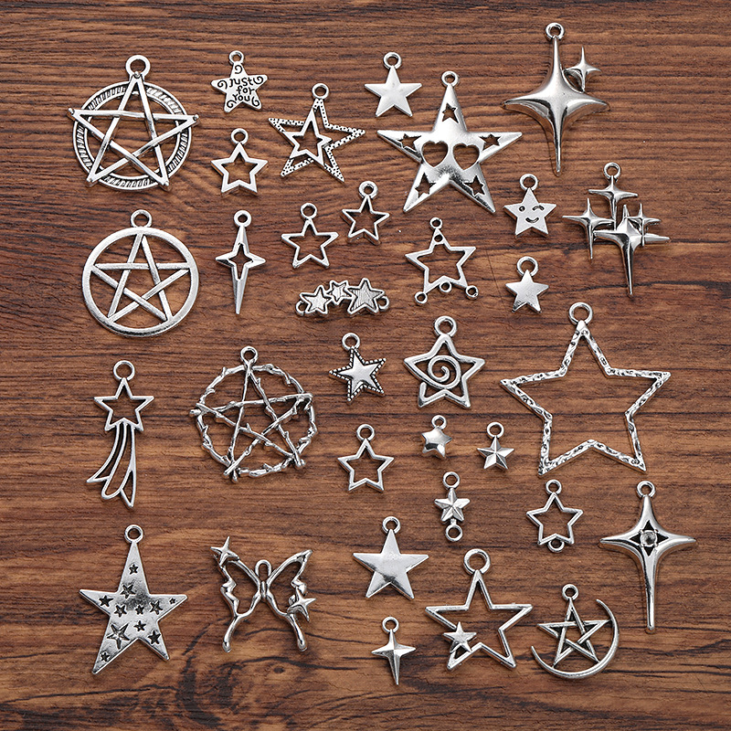 Wholesale starry star five-pointed star four mans star pendant DIY vintage zinc alloy jewelry accessories zakka