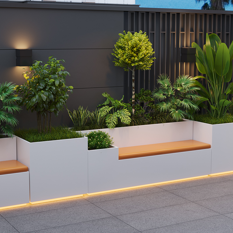 Stainless Steel Flower Box Outdoor Courtyard Metal Wrought Iron Finished Fence Flower Pool Seat Garden Stool Combination Flower Box