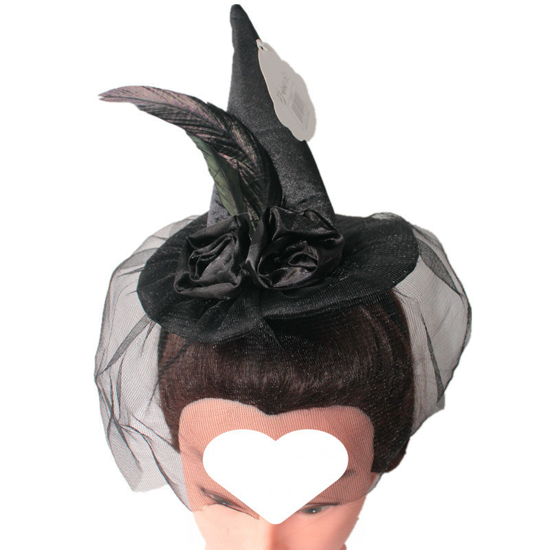 Carnival Party Halloween Prom Supplies Witch Hat Headband Retro High-End Headband Mesh Feather Style Purple