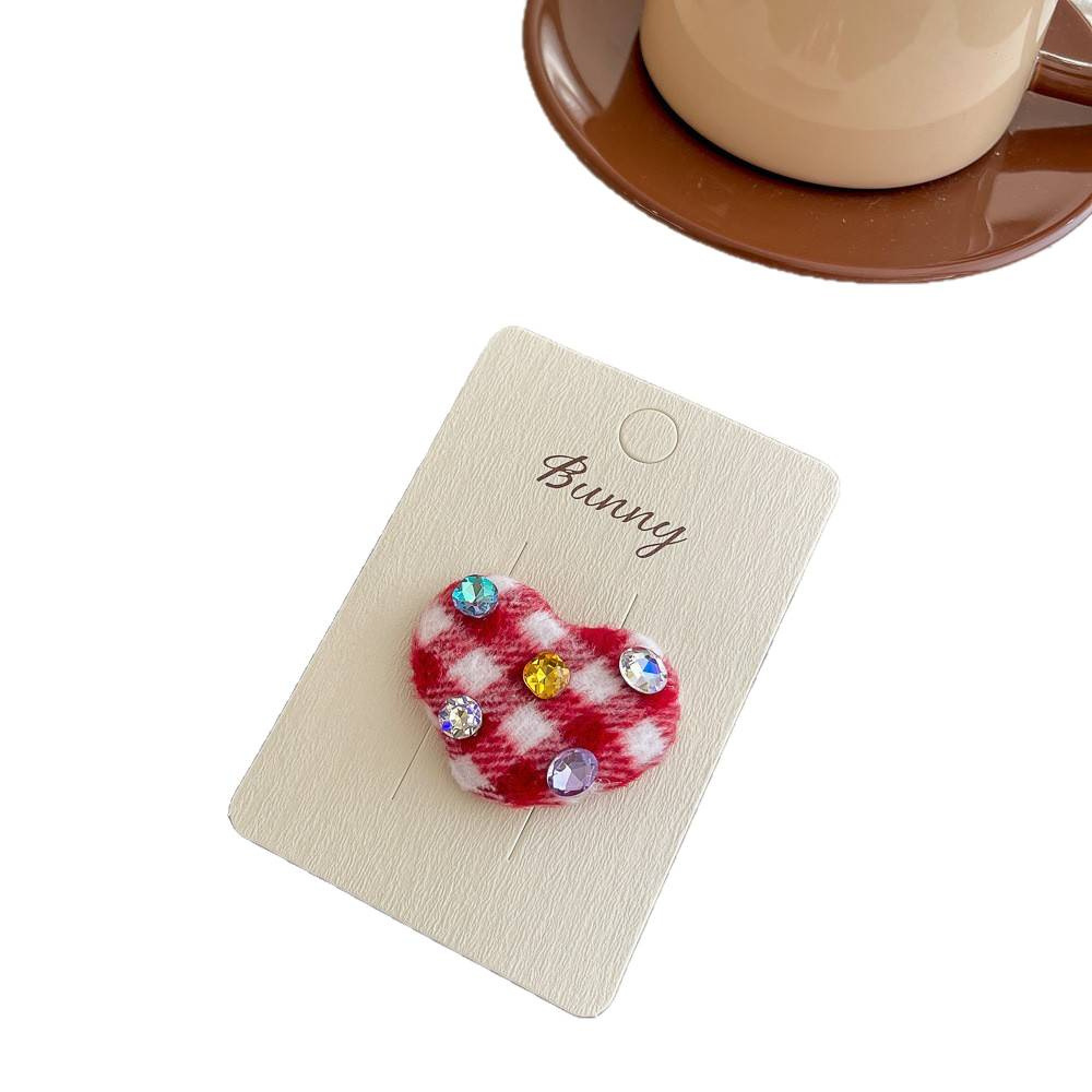 Korean New Style Plaid Colored Diamond Heart Bb Clip High-End Fashion Girl Hairpin for Back of Head and Bangs Clip