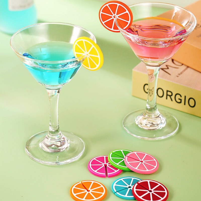 Силиконовая наклейка с логотипом лимона для бокала вина оранжевого цвета, отличительная наклейка для коктейльного бокала, в наличии