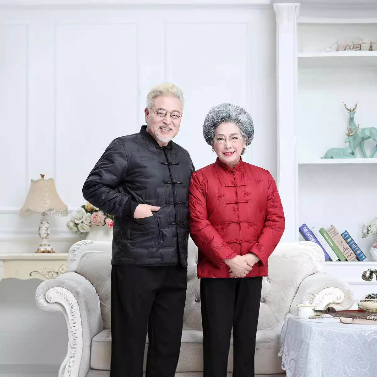 Autumn and winter 3121 middle-aged and elderly lovers clothing manufacturers wholesale men's and women's long sleeve birthday down jacket Tang suit