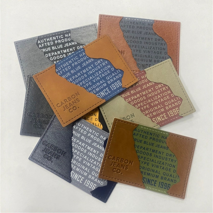 Индивидуальная этикетка из PU кожи для одежды, мягкая этикетка, бренд на поясе, логотип высокой частоты, модная кожаная этикетка для джинсов
