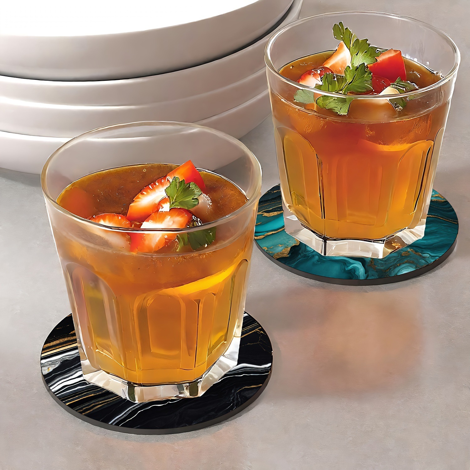 Cross-border imitation marble pattern wooden coasters placemat home pot mat insulation mat factory wholesale kitchen bar decoration