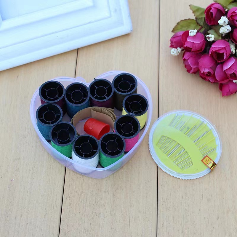 Household portable round/heart-shaped sewing box suit thimble cross stitch sewing tools mini storage needle and thread