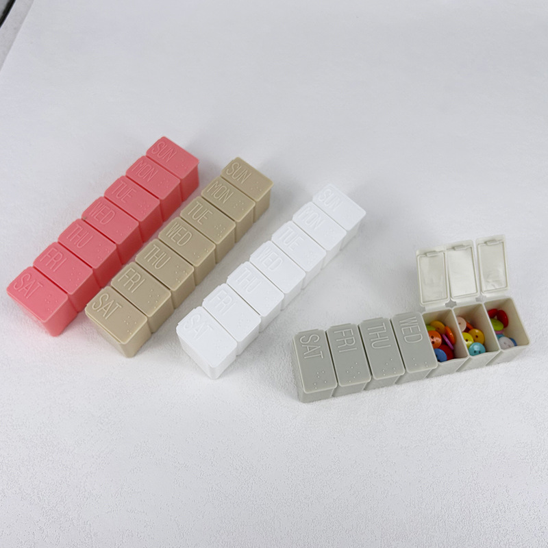 Portable Weekly Seven-compartment Pill Box Strip Type Carry-on Weekly Seven-day Pill Box Seven-compartment Pill Storage Box in stock