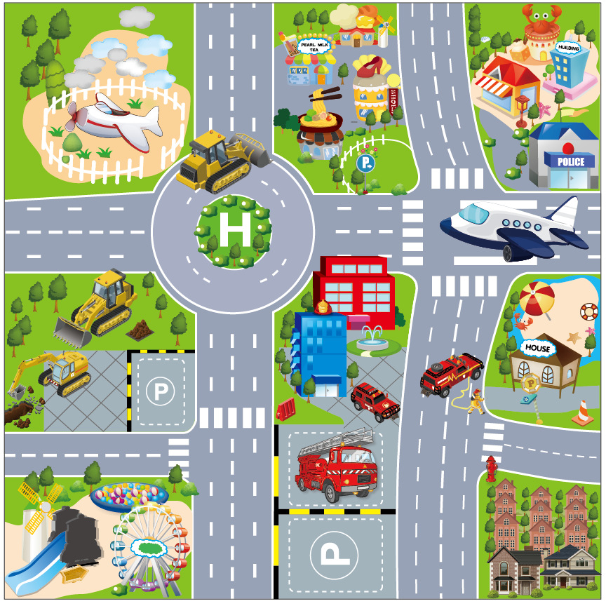 Коврик для пола с картой дорожной ситуации из пищевого полипропилена для детей Игрушечный фильм Городская симуляция