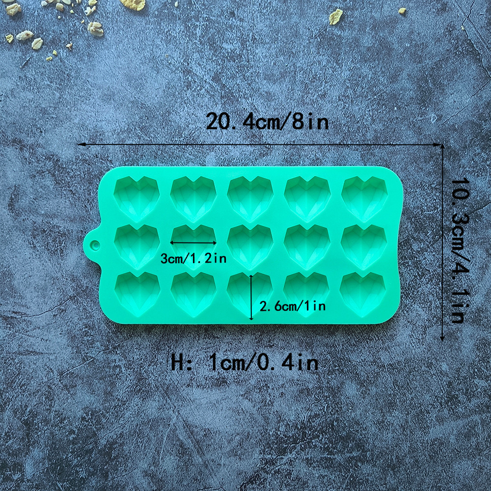 Silicone 15-Piece Diamond Heart Chocolate Mold Fudge Ice Tray Mold DIY Cake Decoration Baking Tool 68