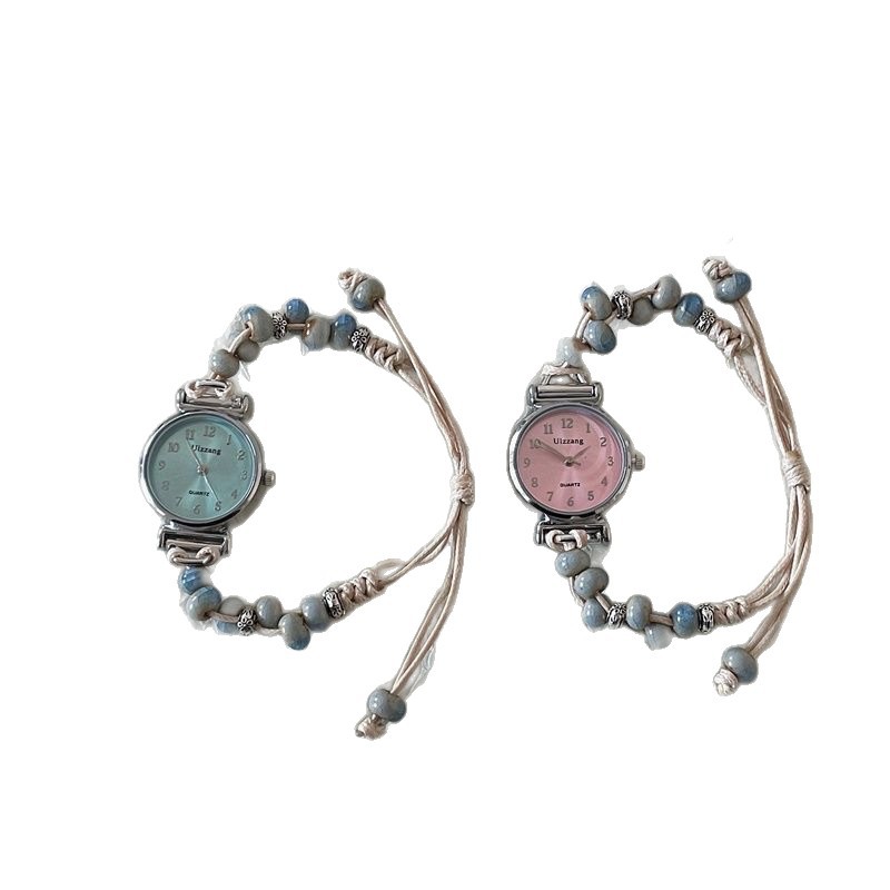 Trendy Minimalist Ceramic Woven Bracelet Watch for Female Students, Forest Style, Fresh and Artistic Small Round Dial Watch