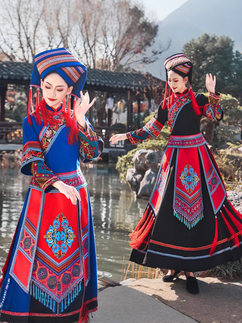 Guangxi Zhuang Ethnic Costume Women's Traditional Clothing Ethnic Style Dress Children's Day Adult Spring New March 3 Clothing