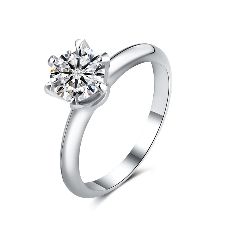 Cross-border classic T home six-claw Mosan diamond GRA diamond ring s925 sterling silver 1 karat ring light luxury high-level marriage proposal