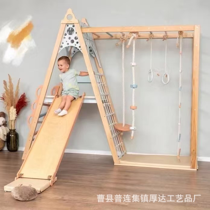 Деревянный игровой комплекс для скалолазания, качели для детей, обучающая горка