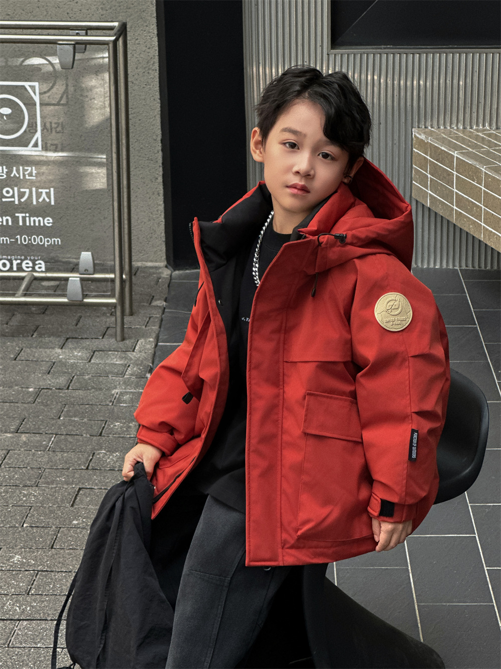 2025 Winter Children's Workwear down Jacket Outdoor Parka 90% White Duck down Boys and Girls Hooded Coat with Filling