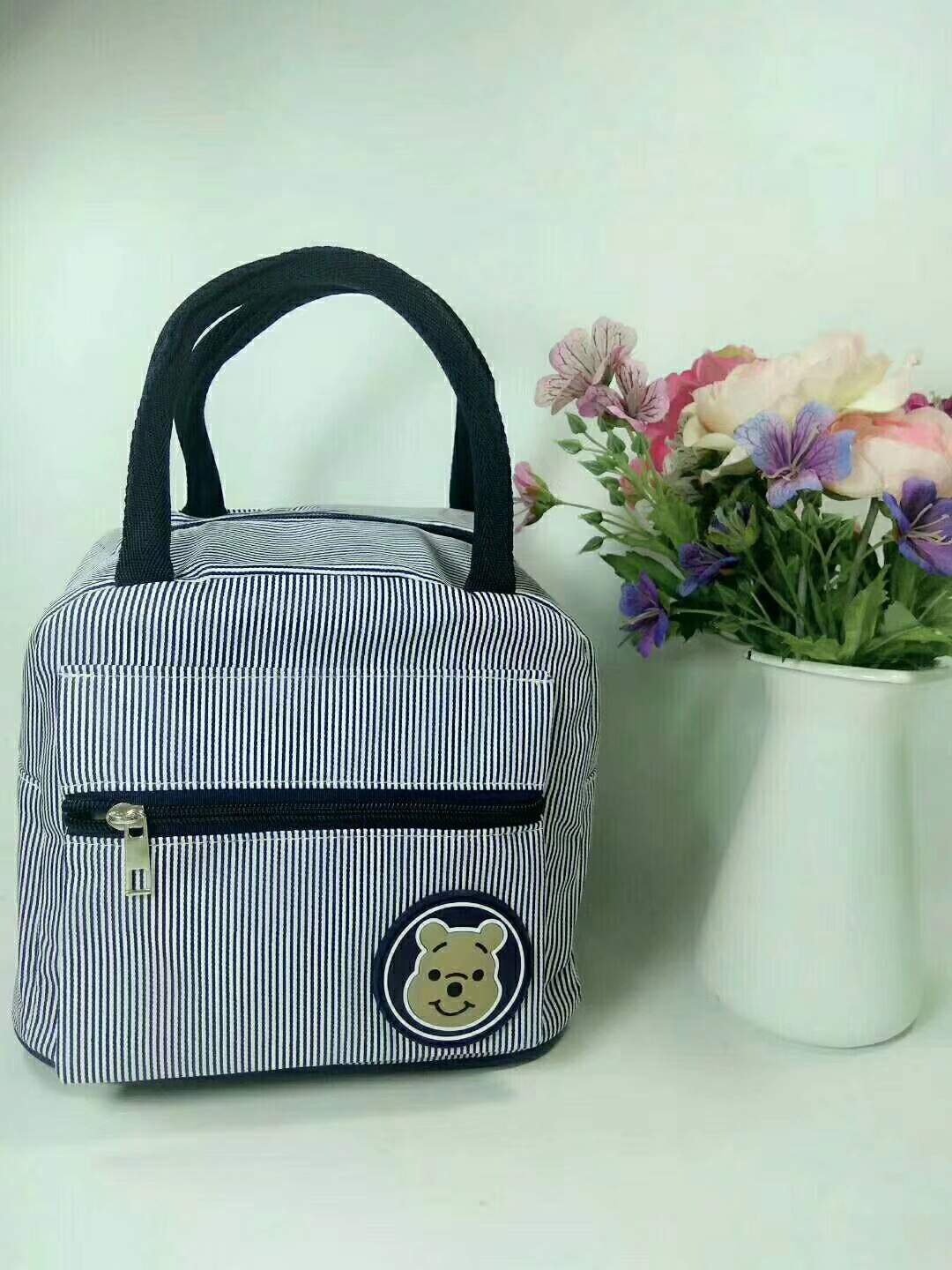 Сумка-торба с полосками и медведем из канваса