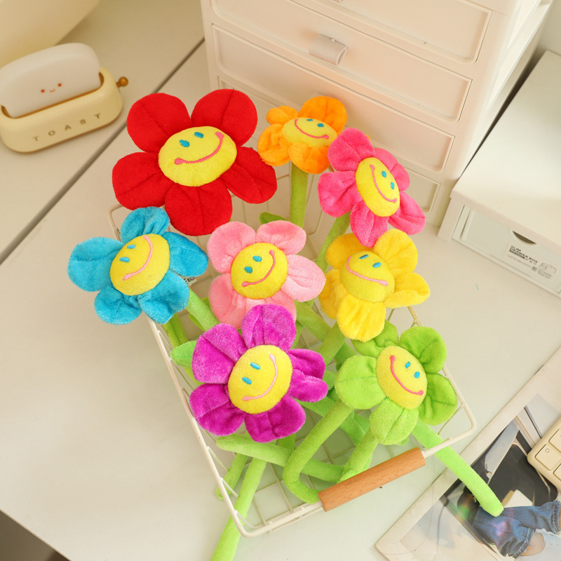Cartoon Rose Plush Toy Fabric Sunflower Curtain Buckle Bouquet Simulation Flower Arranging Wedding Valentine's Day Gift