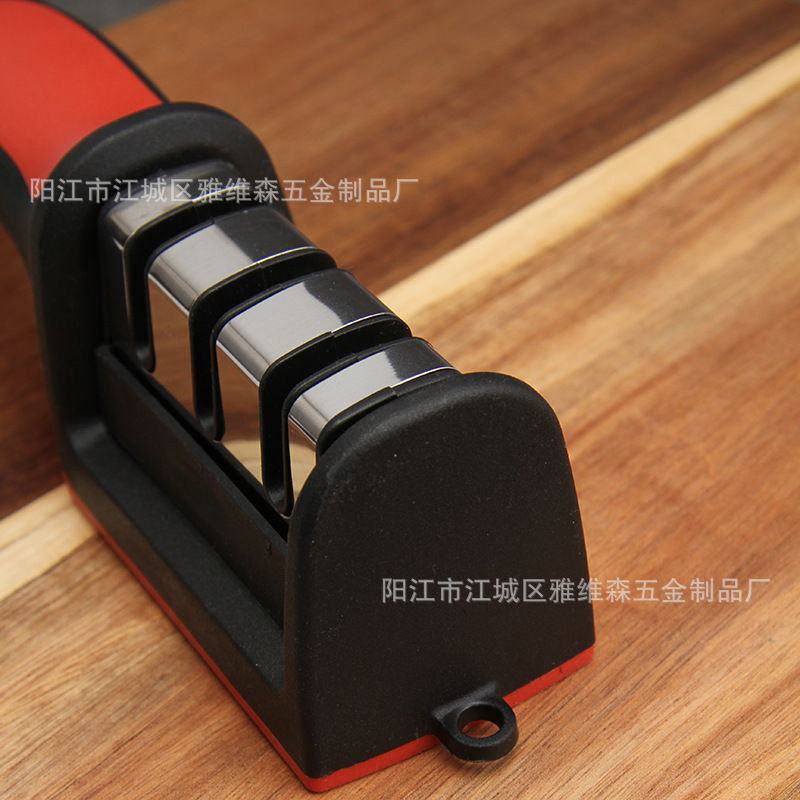 Cross-border Hand-held Red and Black Knife Grinding Tool Grinding Stone Manual Quick Grinding Tool Kitchen Household Three-section Four-section Knife Grinding Rod