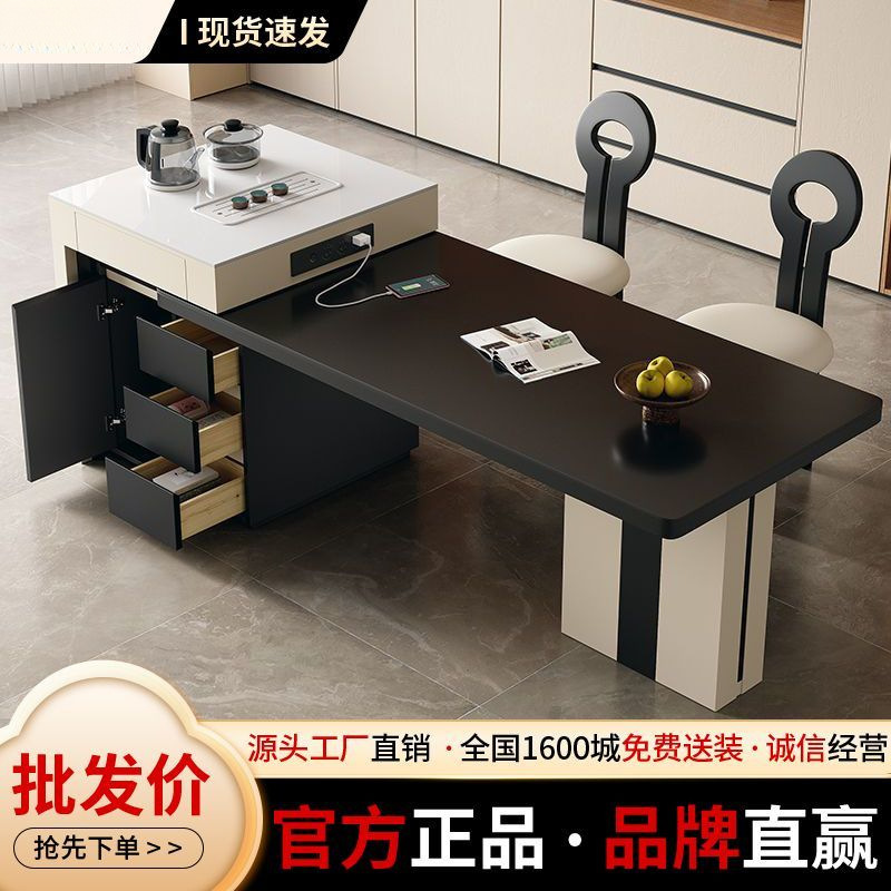 New Slate Island Dining Table Integrated Solid Wood Retractable Tea Table for Home Small Apartment Modern Multi-Functional Dining Table