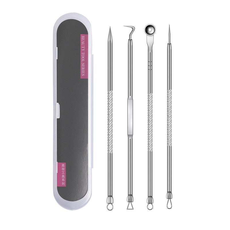 Factory Direct supply acne clip acne needle 4-piece stainless steel blackhead needle double-headed acne needle beauty tools