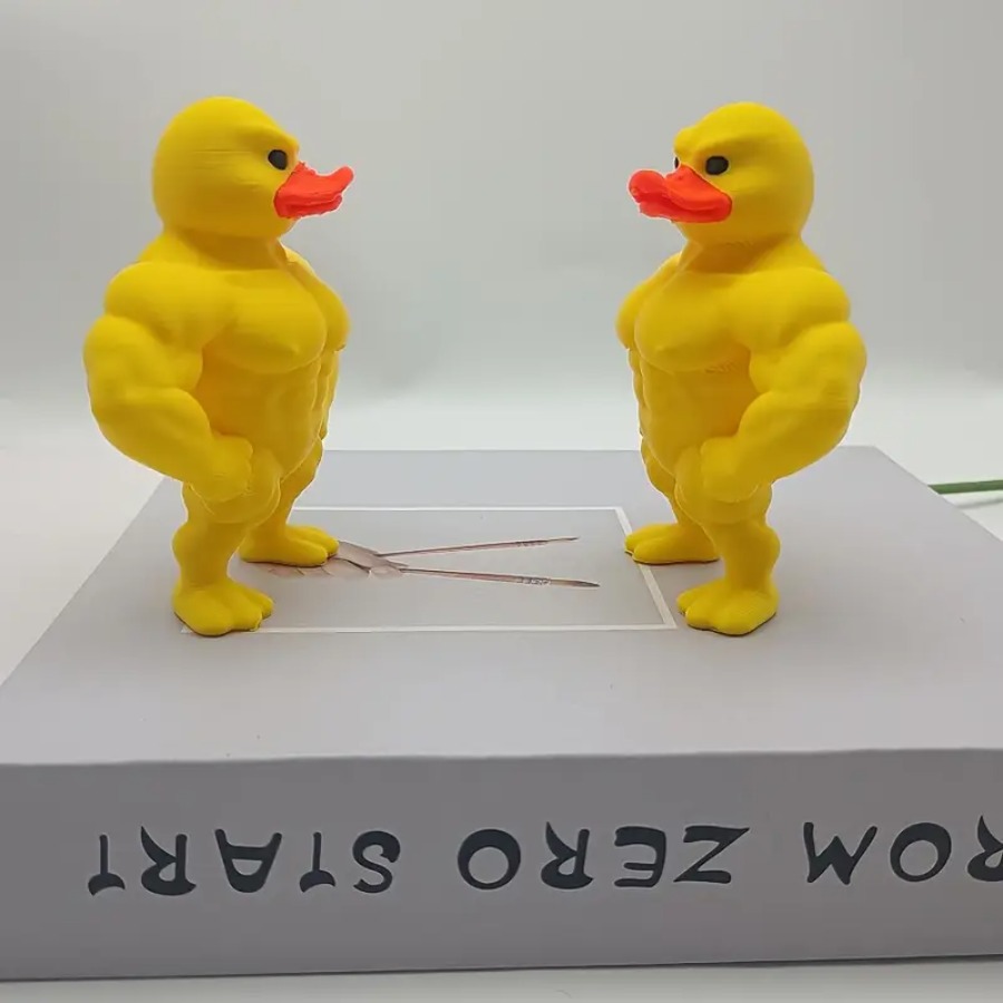 Yellow Fitness Duck Ornament - Funny Muscle Duck Figurine, Funny Office Accessories Decorations