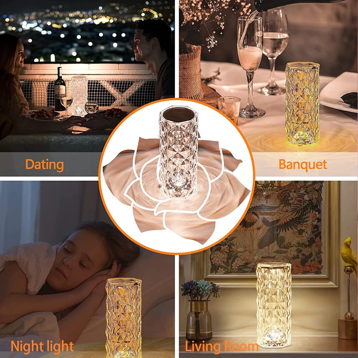 Cross-Border Spot Creative Gift Atmosphere Lamp Rose Flower Decoration Table Lamp Bedside Rechargeable Night Light Internet Celebrity Hot Model