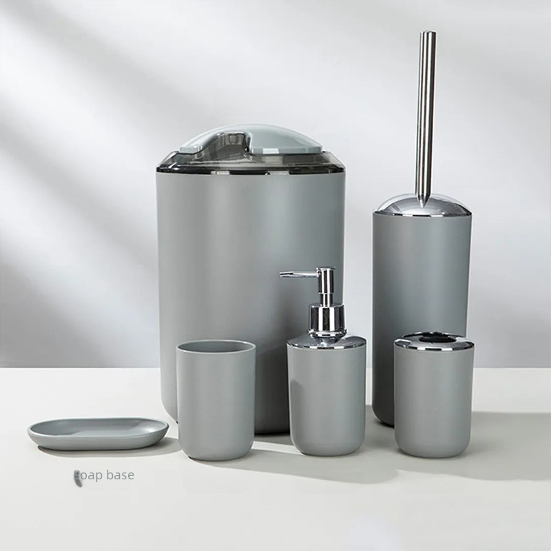 Six-Piece Bathroom Set, 6-Piece Bathroom Wash and Storage Set, Trash Can, Soap Dish, Toothbrush Holder, Toilet Brush, Cross-Border Hot Model