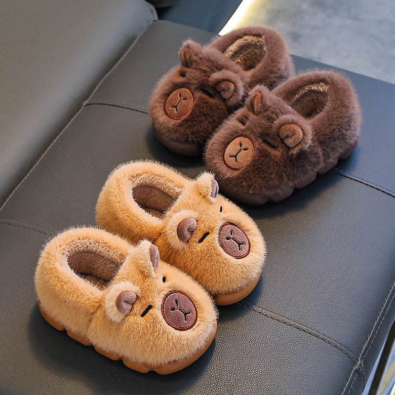 Kapibala Winter Kidsren's Cotton Slippers for Boys, Warm and Velvet, Home Family, Medium and Large Kidsren's Baby Bag Heel Cotton Shoes