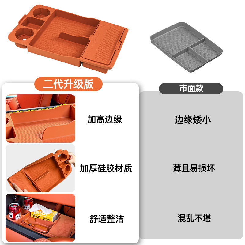 Double-Layer Storage Box under the Central Control, Silicone Anti-Slip Storage Mat, Storage Box, Essential Supplies