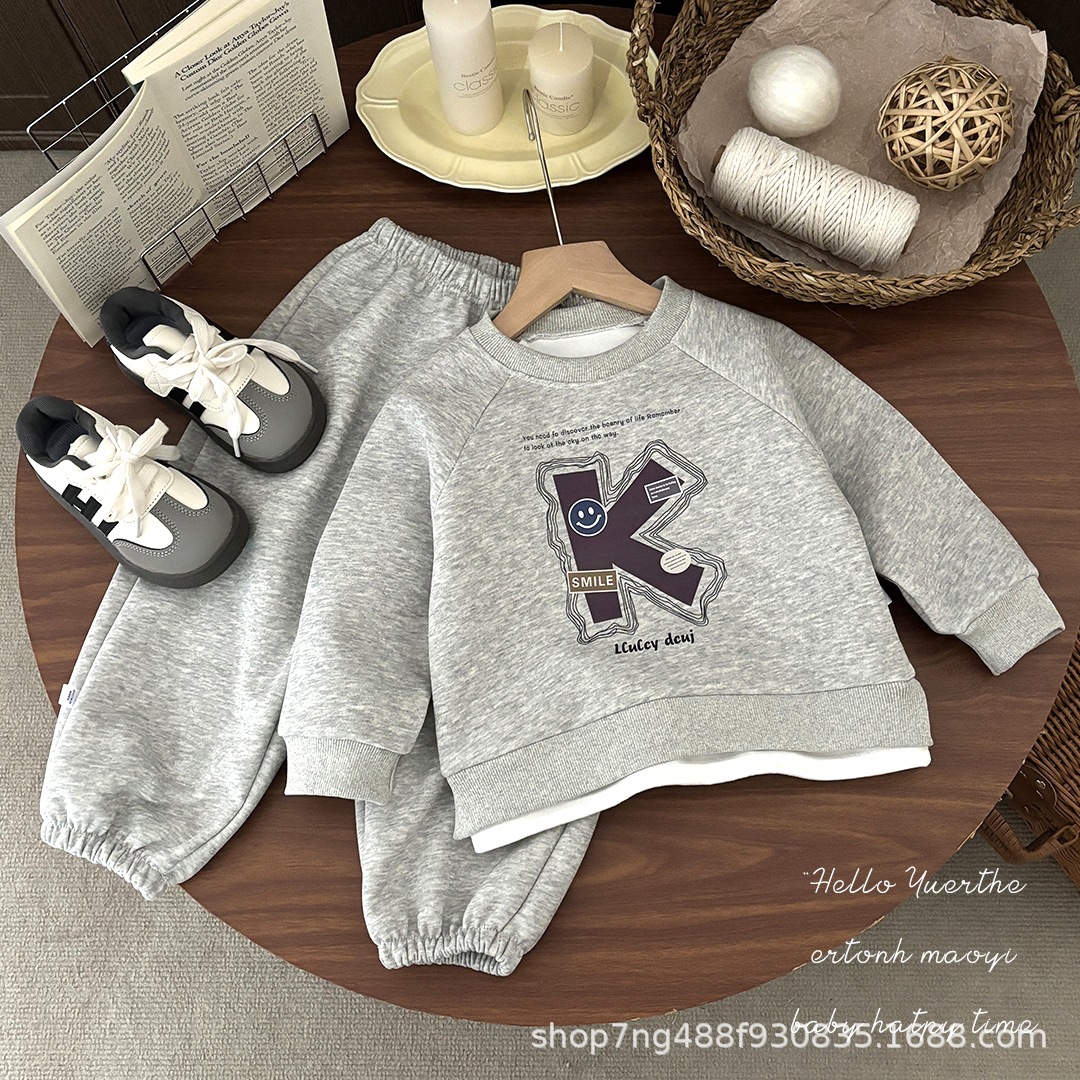 2025 New Huamian Boys and Girls Spring & Fall Clothing Children's Clothing Suits Handsome and Stylish Long-Sleeved Spring & Fall Casual Two-Piece Set