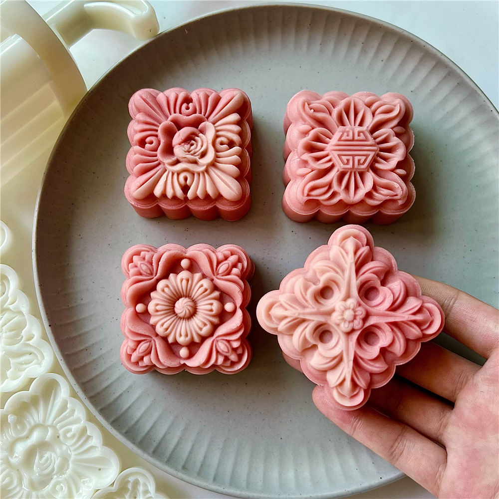 [Classical Square] Moon Cake Mold 75g Flower Texture Four PieceMooncakemould
