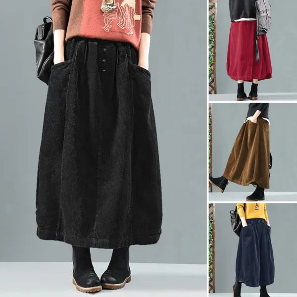 Кросс-бордерная юбка с высокой талией, свободная, стиль А-силуэта, для полных женщин