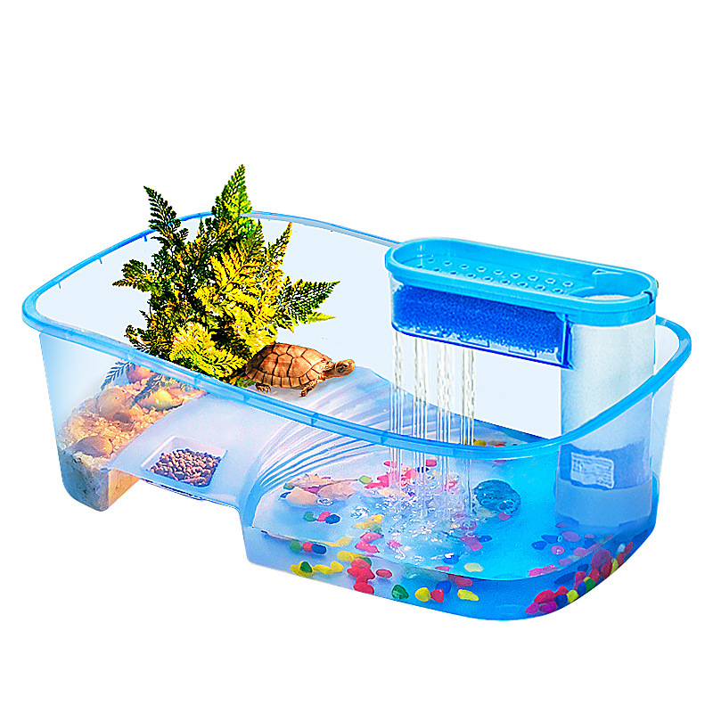 Tortoise Tank Feeding Tank with Basking Table Special Fish Tank Small and Medium-sized Plastic Tortoise Case Household Tortoise Tank with Cover