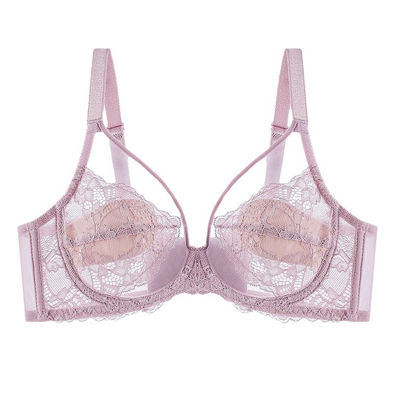 Pink Underwear Women's Thin Large Chest Small Chest suit Gathering Full Cup Breast Anti-sagging Ultra-thin Bra