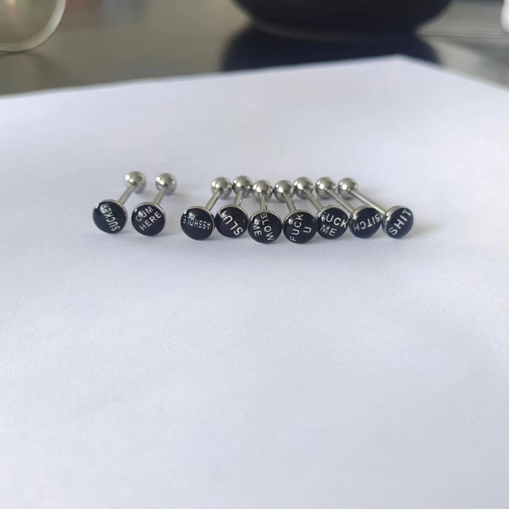 Языковой ноготь с буквой из нержавеющей стали, европейская и американская электронная коммерция, кросс-граница, смешанный питьевой языковой кольцо, панк индивидуальность, пирсинг языковые украшения оптом