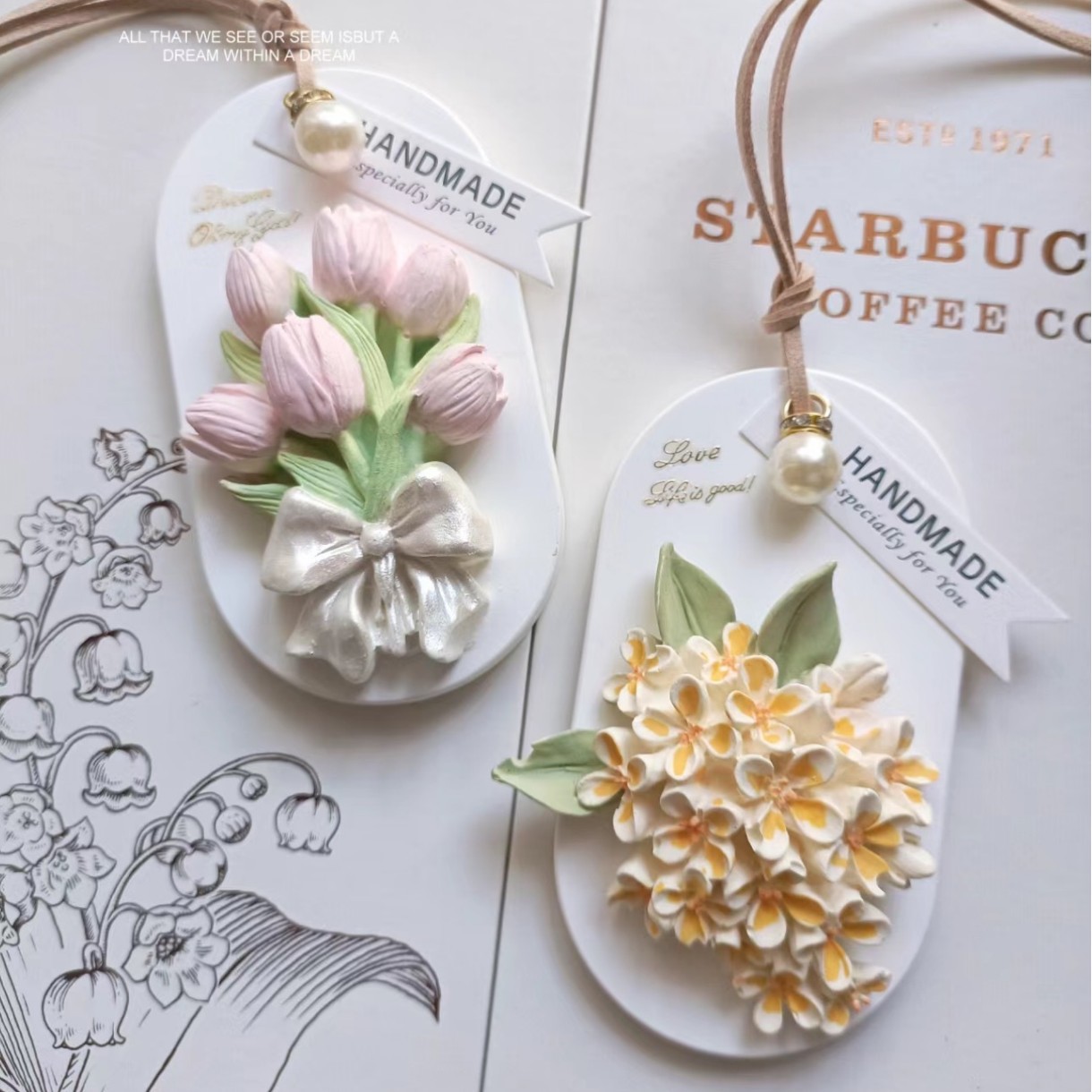 New Aromatherapy Gypsum Car Hanging White Embryo Flower Brand Hand-painted DIY Gift Can Drop Essential Oil as Fragrant Stone