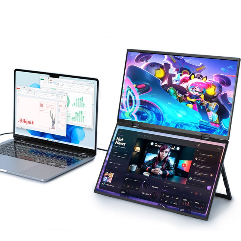 Дизайн для торговли акциями офисный портативный двухэкранный дисплей однотонный высококачественный верхний и нижний складной экран для ноутбука